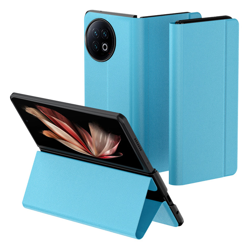 For vivo X Fold2 Stand PU Leather Folding Phone Cover Inner Black PC Phone Case - Blue