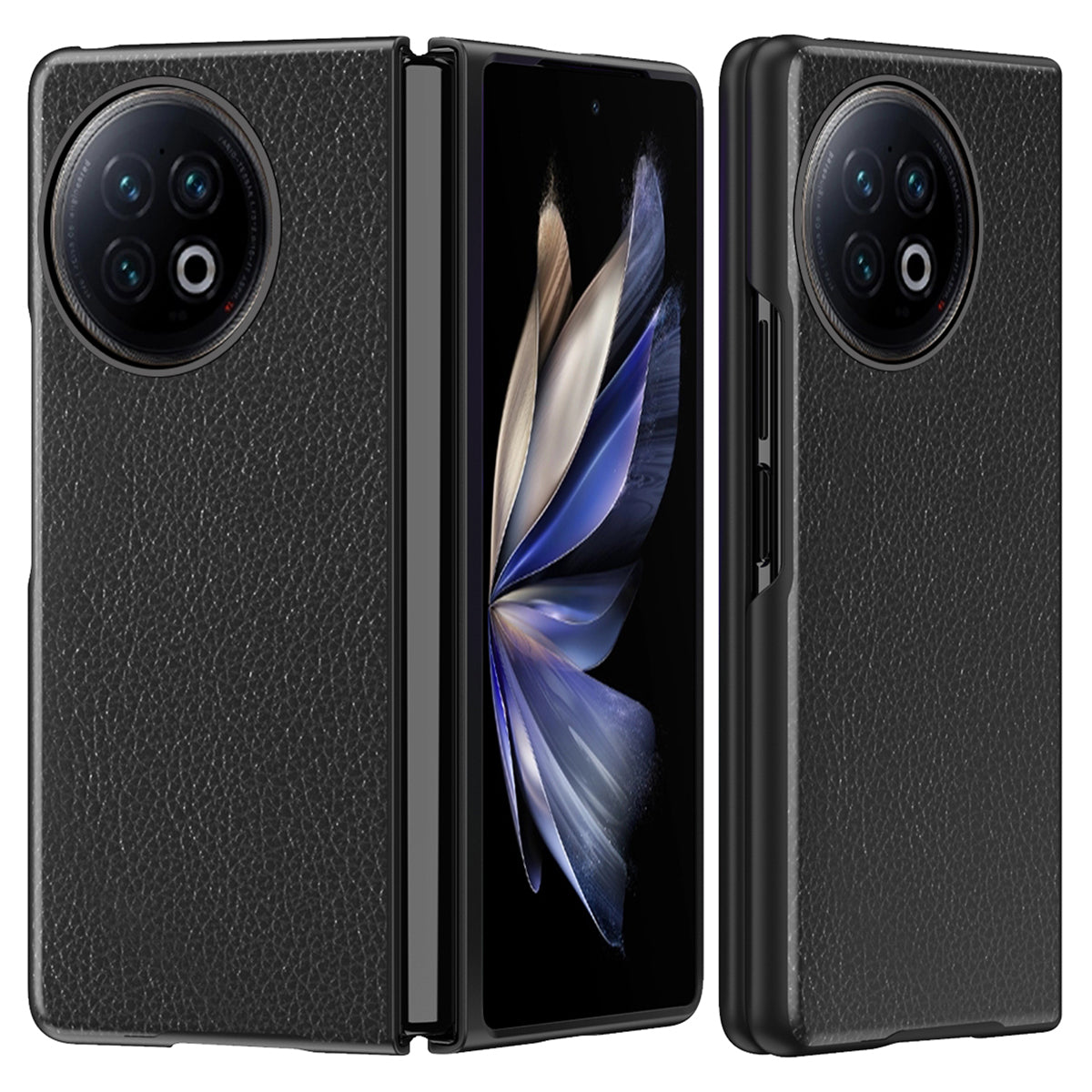 Protective Case for vivo X Fold2 Litchi Texture Phone Case PU Leather Coated Hard PC Phone Cover - Black