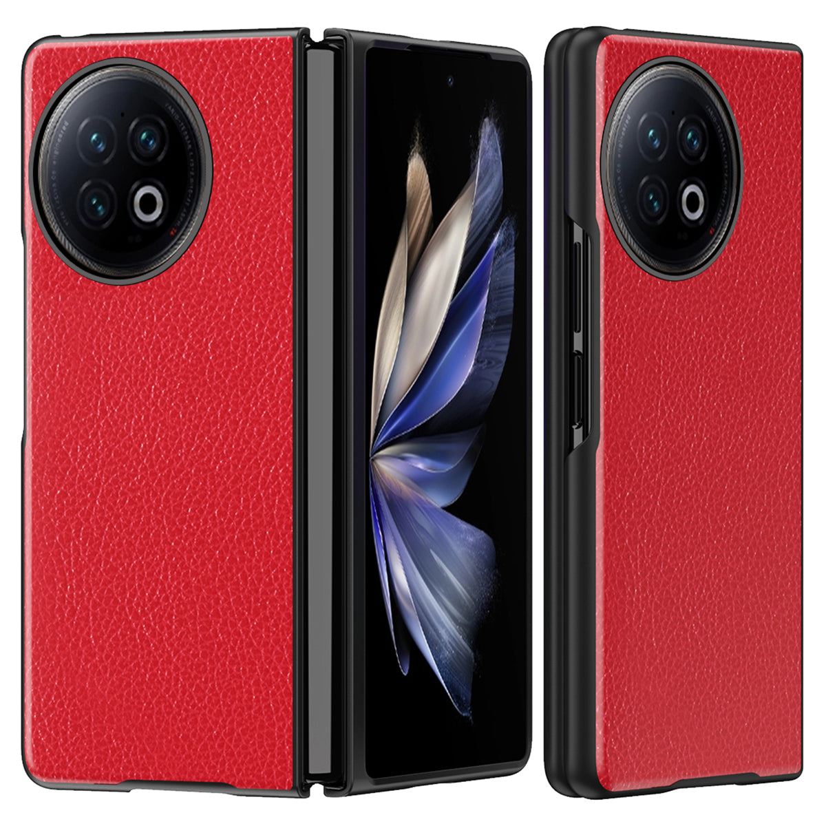 Protective Case for vivo X Fold2 Litchi Texture Phone Case PU Leather Coated Hard PC Phone Cover - Red