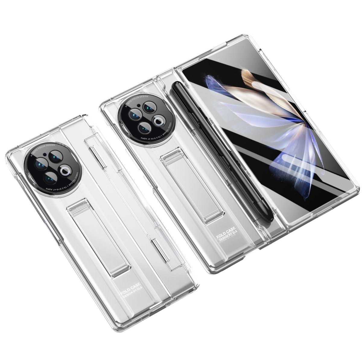 For vivo X Fold2 Kickstand PC Cover Shockproof Folding Phone Case with Stylus Pen and Pen Slot - Transparent