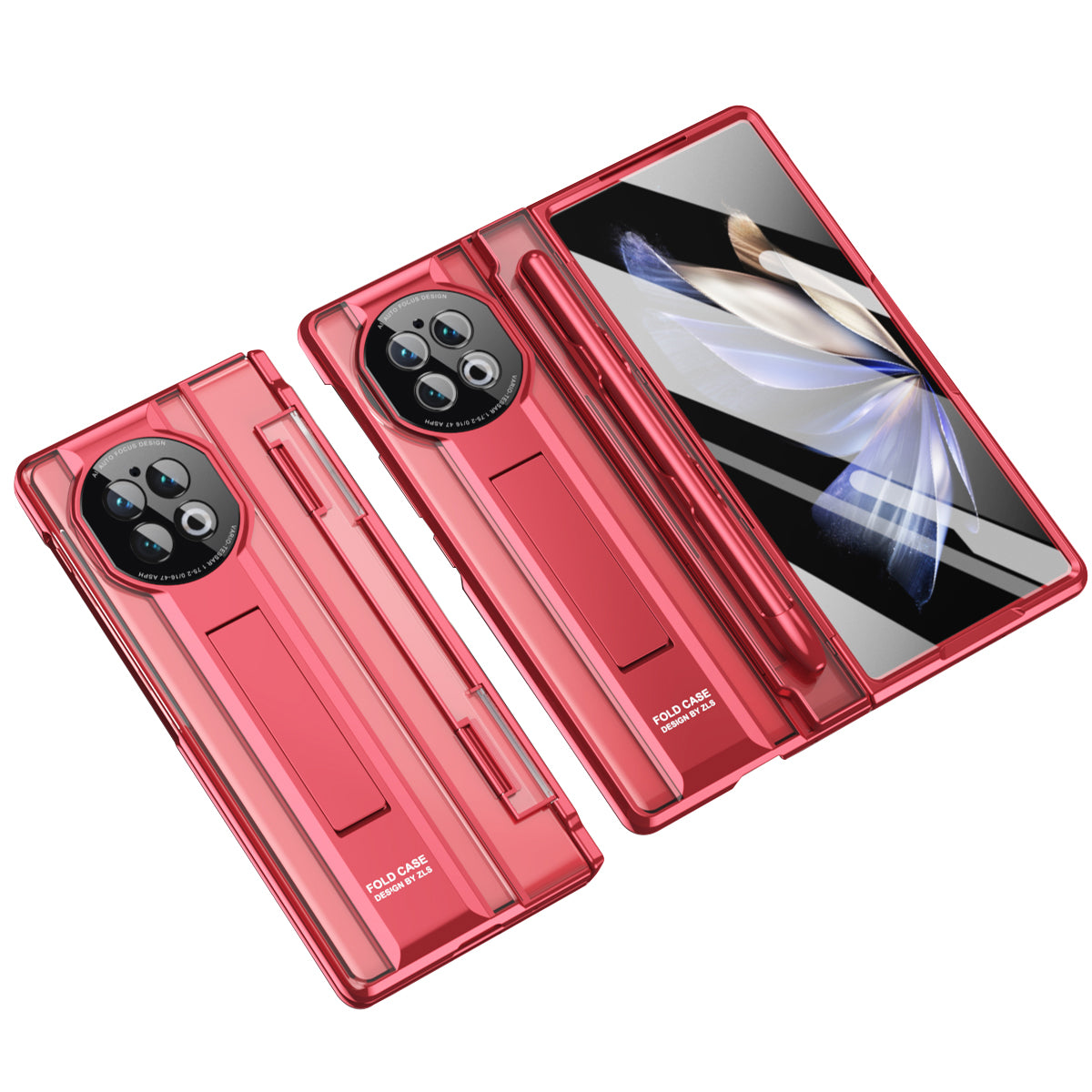 For vivo X Fold2 Kickstand PC Cover Shockproof Folding Phone Case with Stylus Pen and Pen Slot - Red