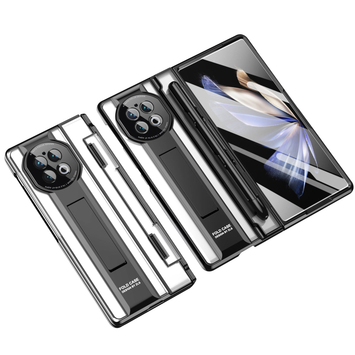 For vivo X Fold2 Kickstand PC Cover Shockproof Folding Phone Case with Stylus Pen and Pen Slot - Black