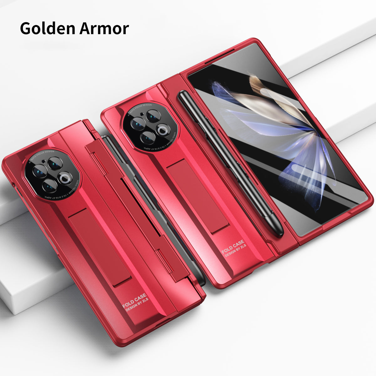 For vivo X Fold2 Hidden Kickstand PC Cover Anti-drop Folding Phone Case with Stylus Pen and Pen Slot - Red