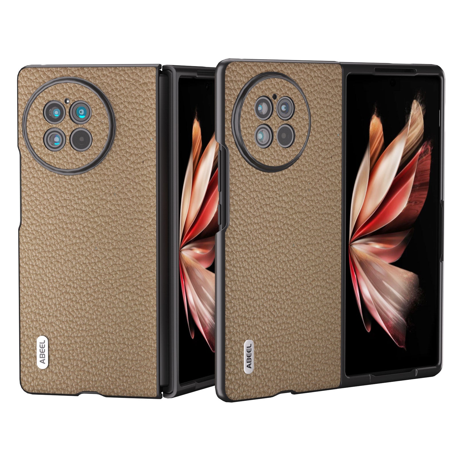 ABEEL For vivo X Fold2 Litchi Texture Phone Case Cowhide Leather + PC Ultra Thin Cover - Khaki