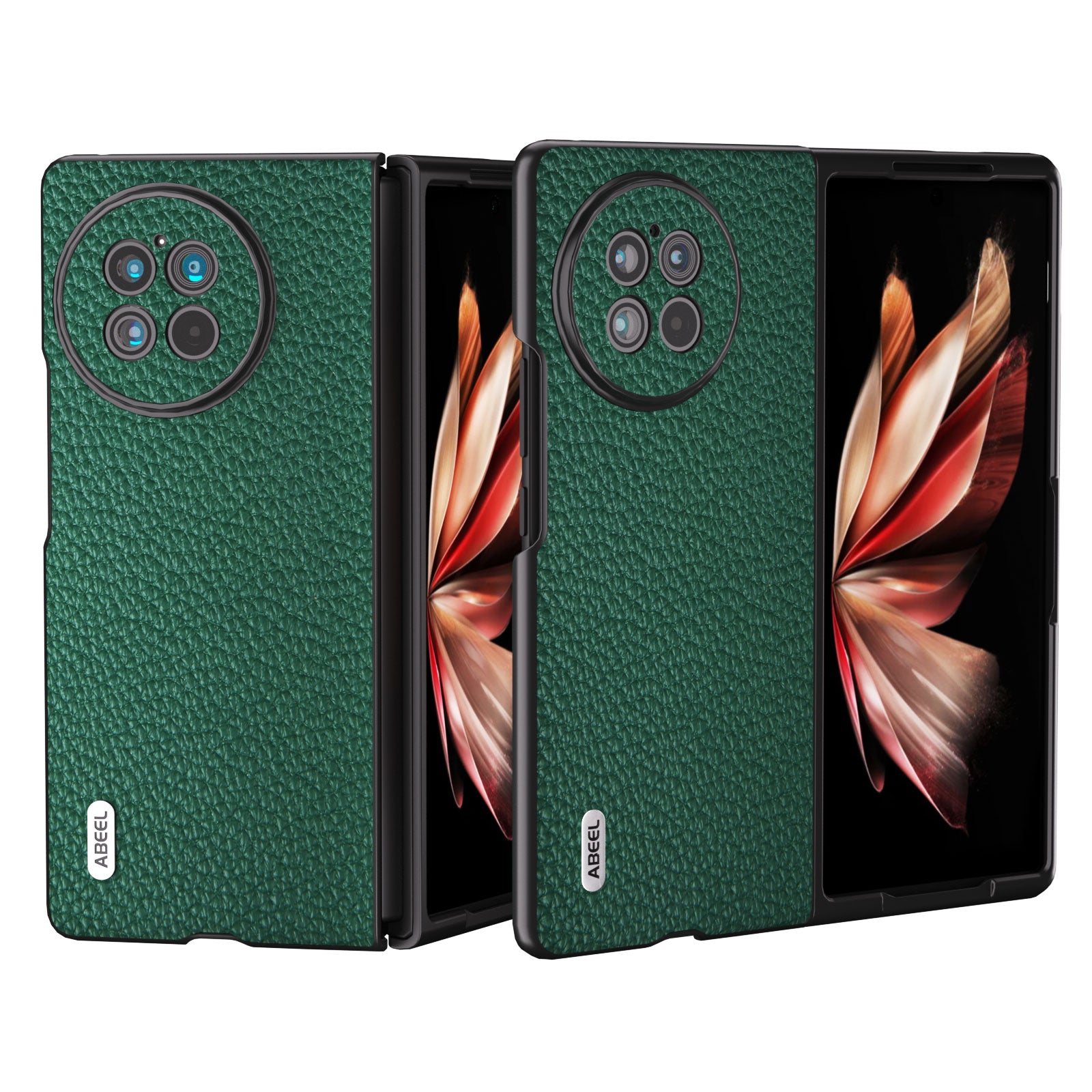 ABEEL For vivo X Fold2 Litchi Texture Phone Case Cowhide Leather + PC Ultra Thin Cover - Green