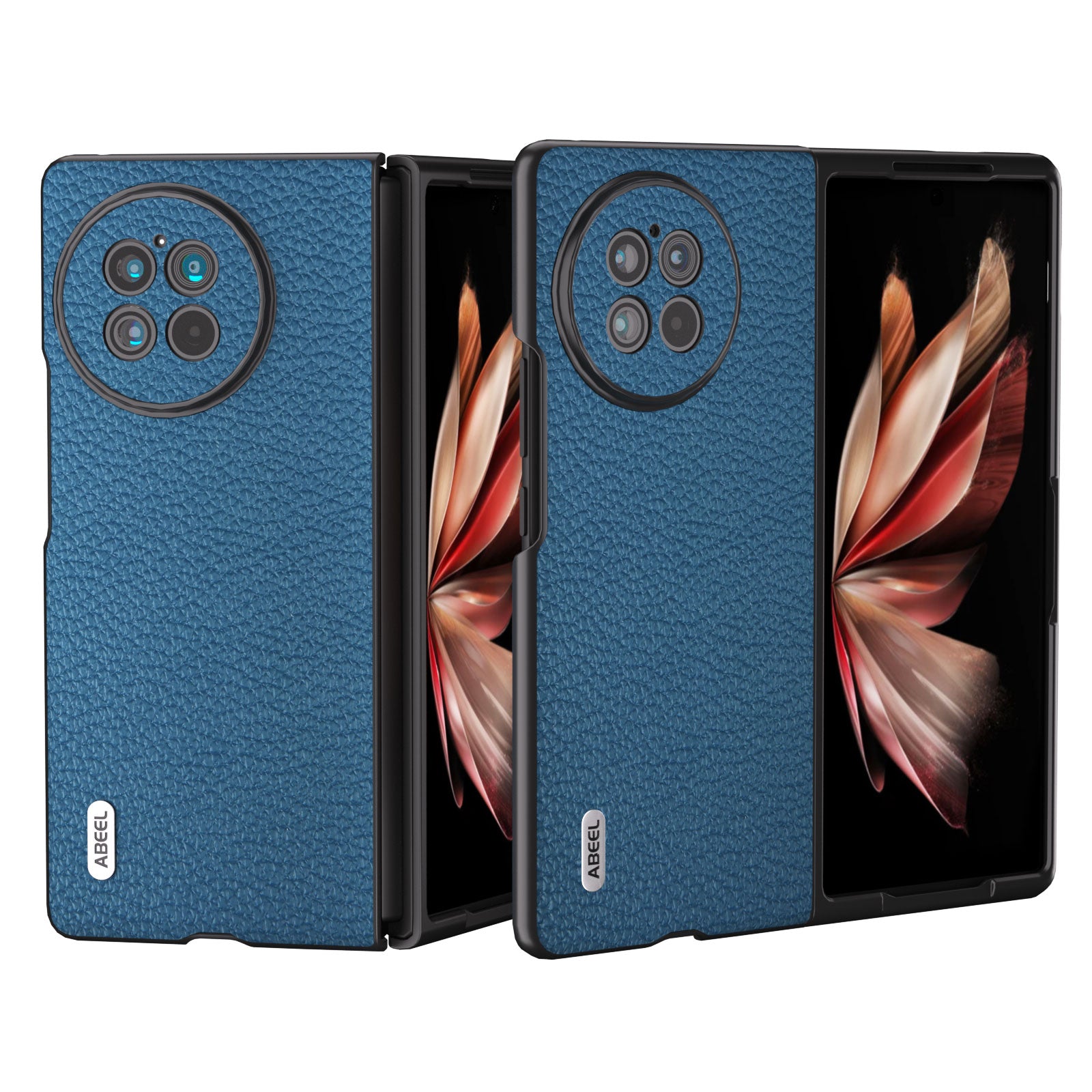 ABEEL For vivo X Fold2 Litchi Texture Phone Case Cowhide Leather + PC Ultra Thin Cover - Blue