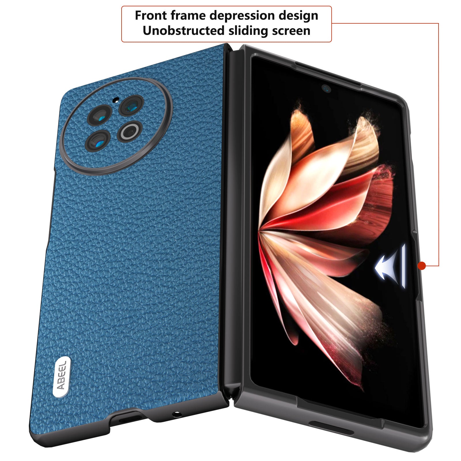 ABEEL For vivo X Fold2 Litchi Texture Phone Case Cowhide Leather + PC Ultra Thin Cover - Blue