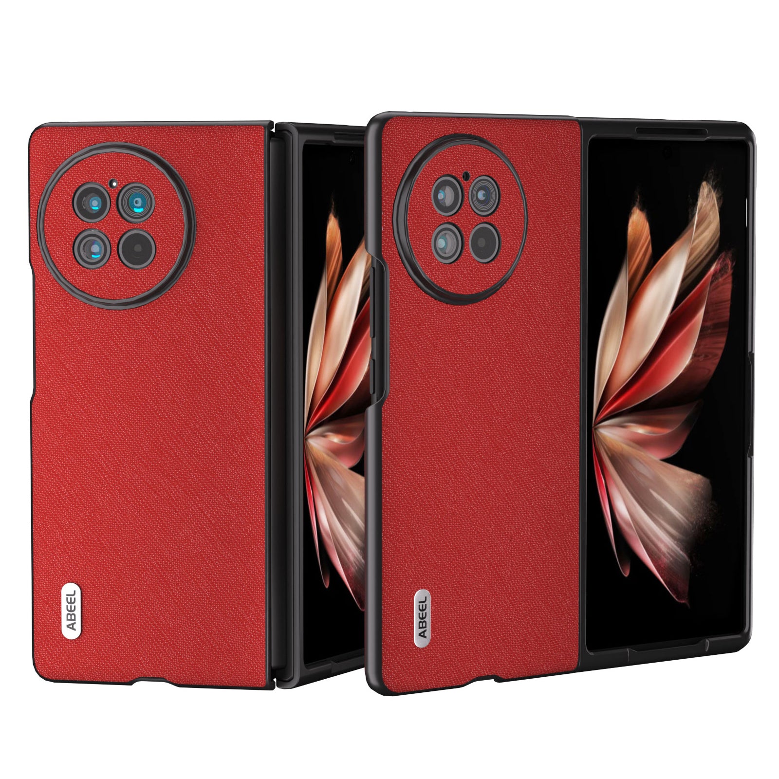 ABEEL For vivo X Fold2 Cowhide Leather Coated PC Case Cross Texture Cell Phone Cover - Red