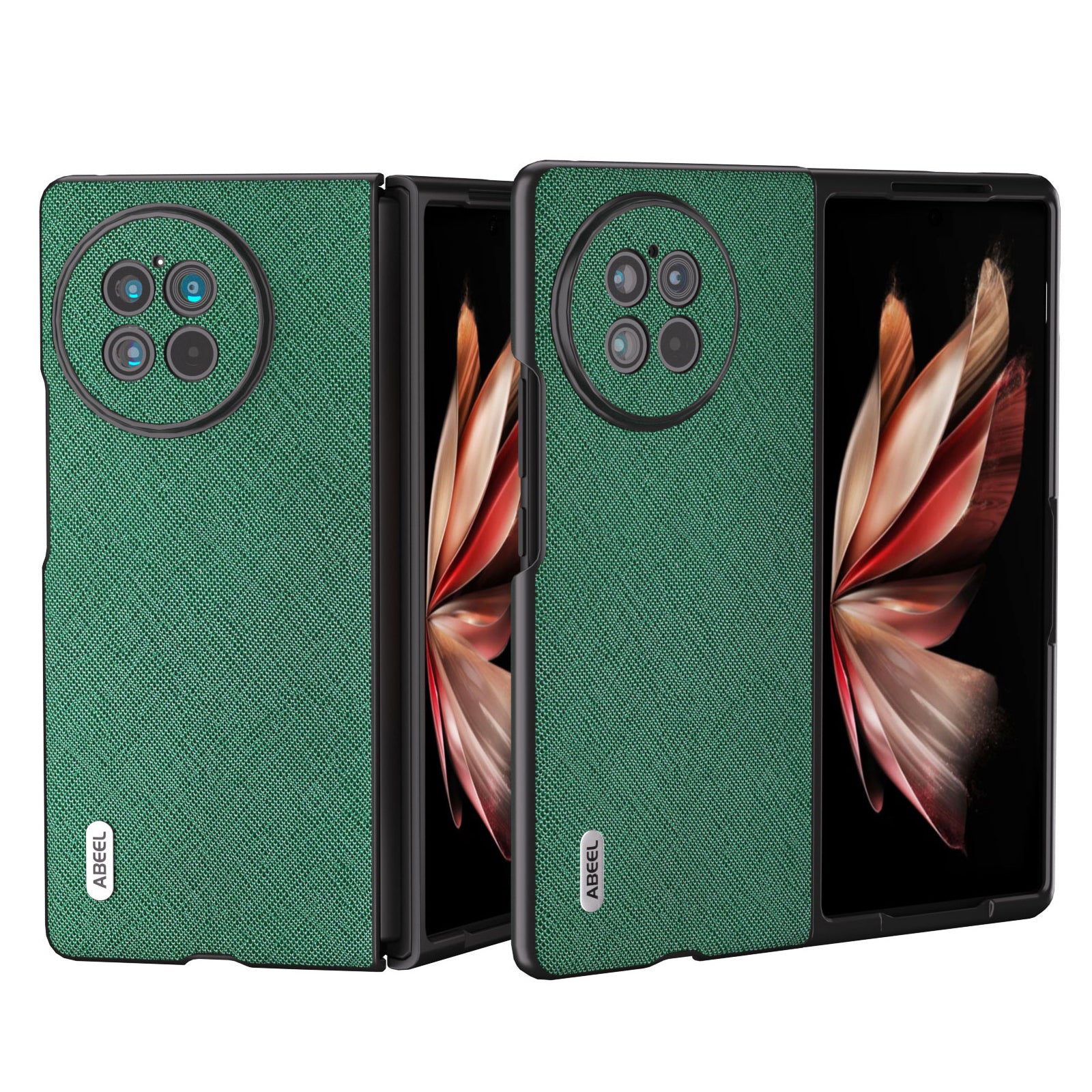 ABEEL For vivo X Fold2 Cowhide Leather Coated PC Case Cross Texture Cell Phone Cover - Green