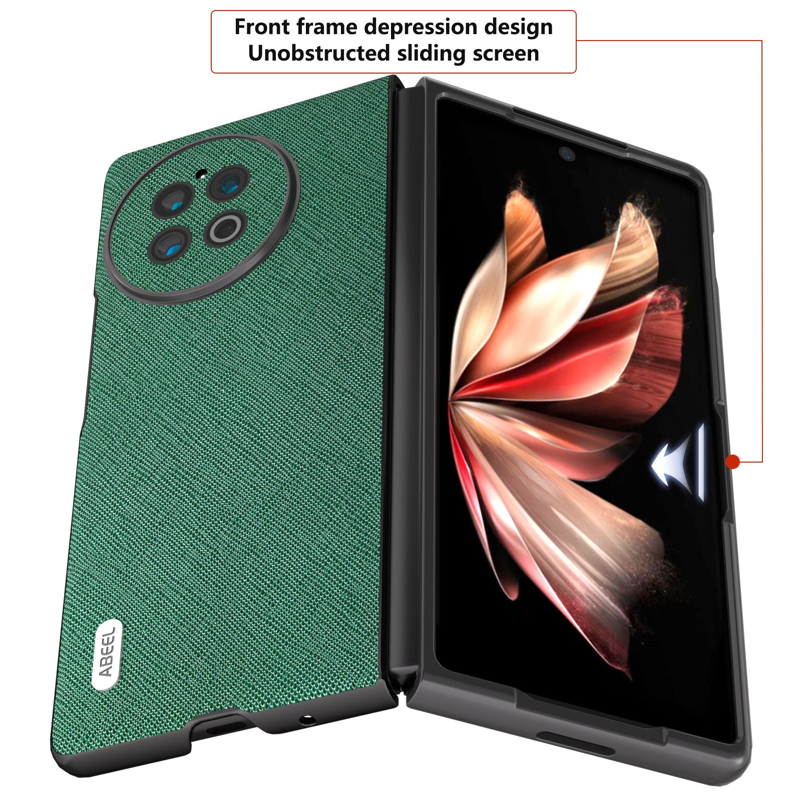 ABEEL For vivo X Fold2 Cowhide Leather Coated PC Case Cross Texture Cell Phone Cover - Green