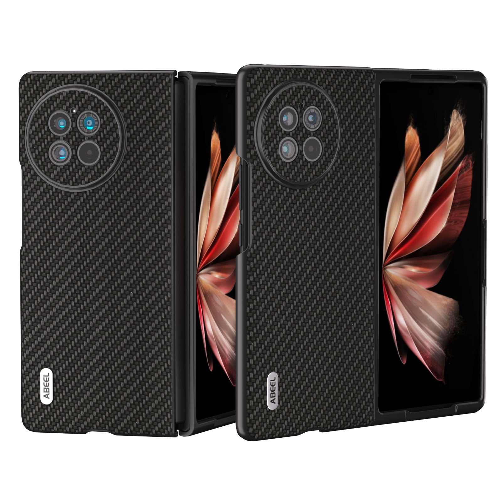 ABEEL For vivo X Fold2 Carbon Fiber Texture Phone Case PU Leather Coated PC Folding Phone Cover - Black