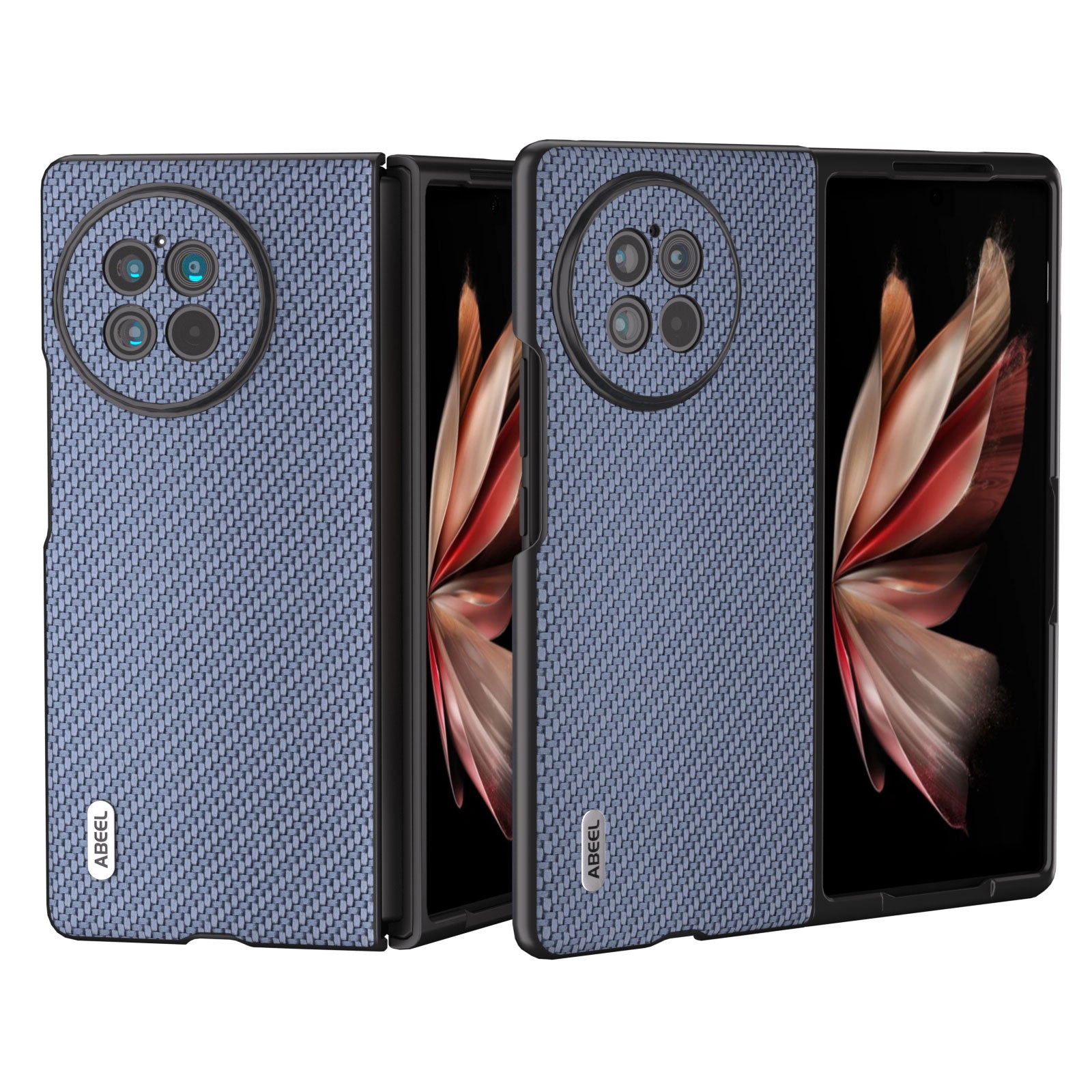 ABEEL For vivo X Fold2 Carbon Fiber Texture Phone Case PU Leather Coated PC Folding Phone Cover - Baby Blue