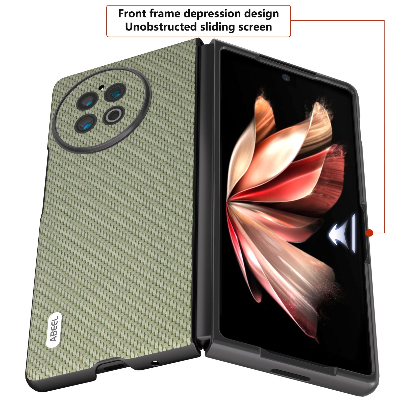 ABEEL For vivo X Fold2 Carbon Fiber Texture Phone Case PU Leather Coated PC Folding Phone Cover - Green