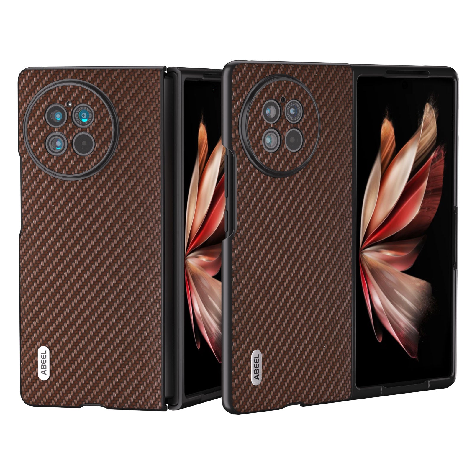 ABEEL For vivo X Fold2 Carbon Fiber Texture Phone Case PU Leather Coated PC Folding Phone Cover - Brown