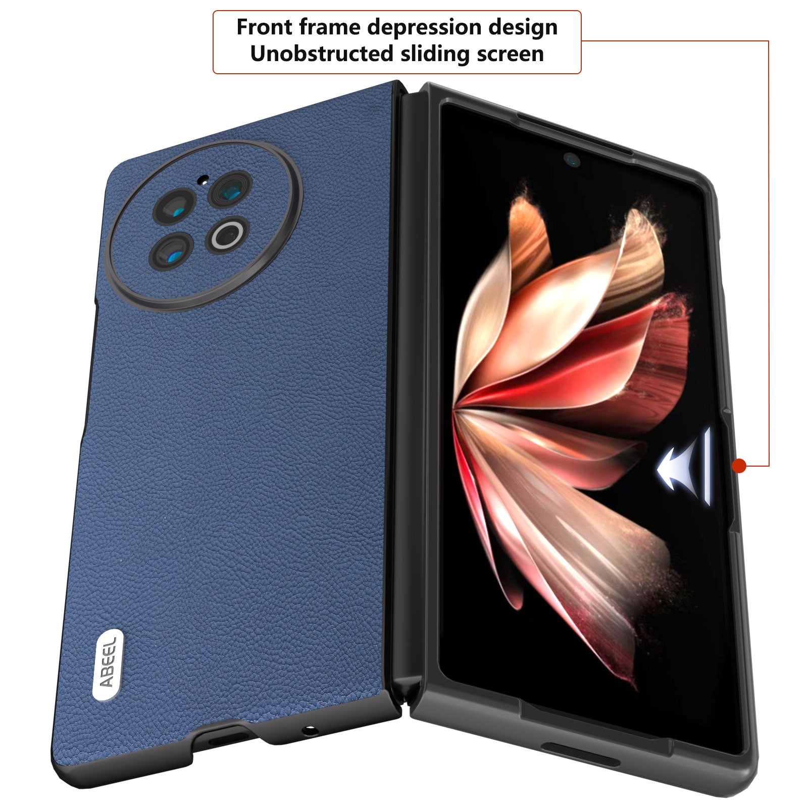 ABEEL For vivo X Fold2 Litchi Texture Folding Phone Case Cowhide Leather Coated PC Cover - Blue