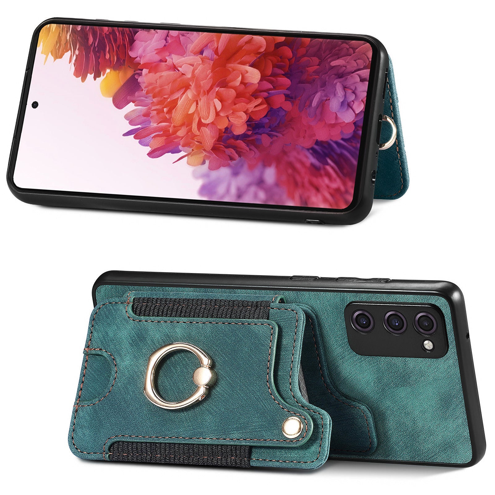 For Samsung Galaxy S20 FE / S20 FE 5G / S20 FE 2022 / S20 Lite RFID Blocking Phone Cover PU Leather Coated PC+TPU Card Holder Kickstand Case - Green