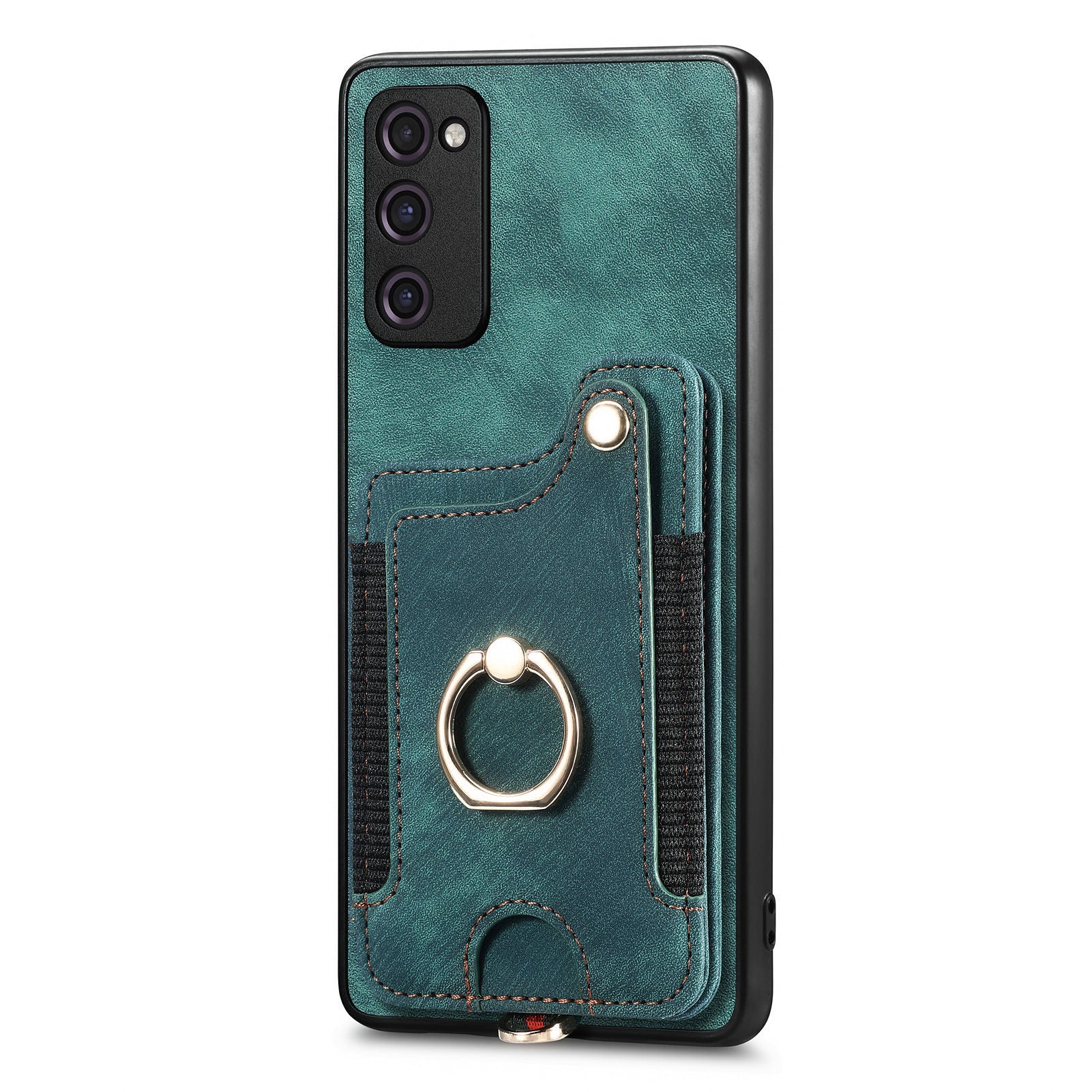 For Samsung Galaxy S20 FE / S20 FE 5G / S20 FE 2022 / S20 Lite RFID Blocking Phone Cover PU Leather Coated PC+TPU Card Holder Kickstand Case - Green