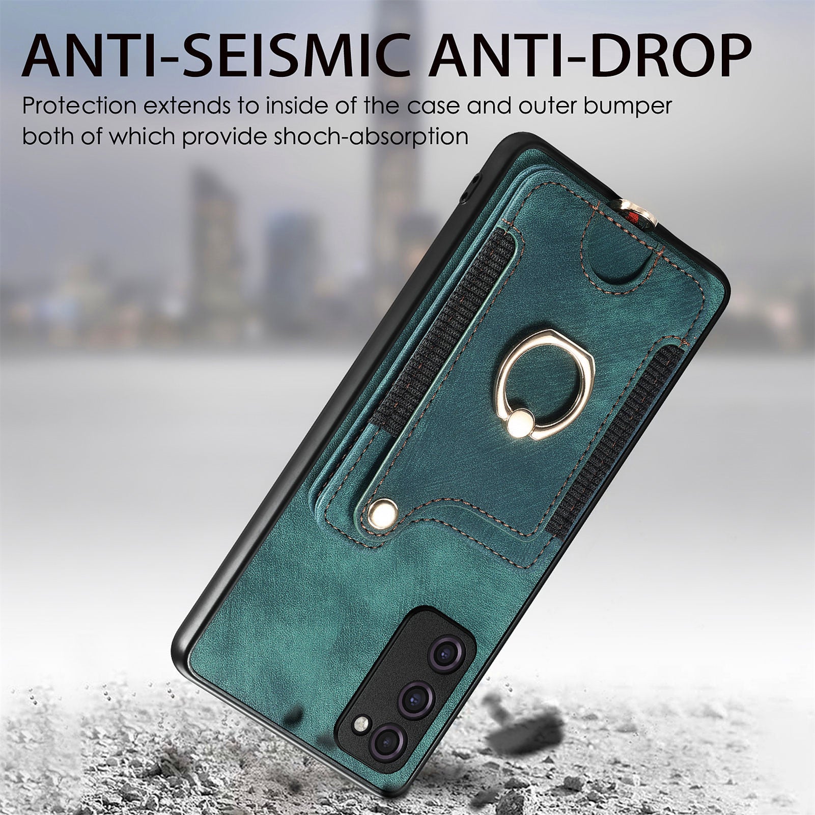 For Samsung Galaxy S20 FE / S20 FE 5G / S20 FE 2022 / S20 Lite RFID Blocking Phone Cover PU Leather Coated PC+TPU Card Holder Kickstand Case - Green