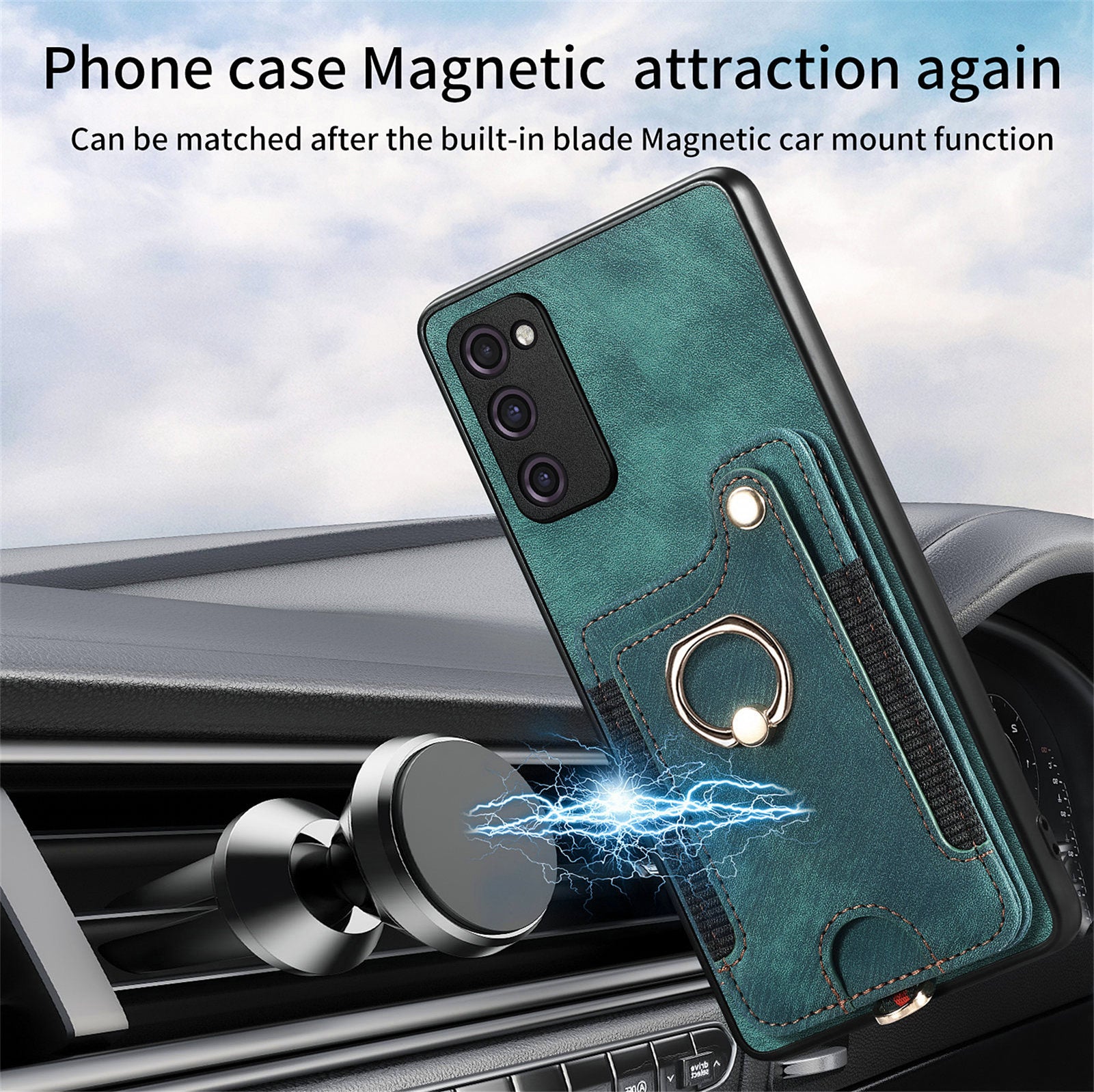 For Samsung Galaxy S20 FE / S20 FE 5G / S20 FE 2022 / S20 Lite RFID Blocking Phone Cover PU Leather Coated PC+TPU Card Holder Kickstand Case - Green