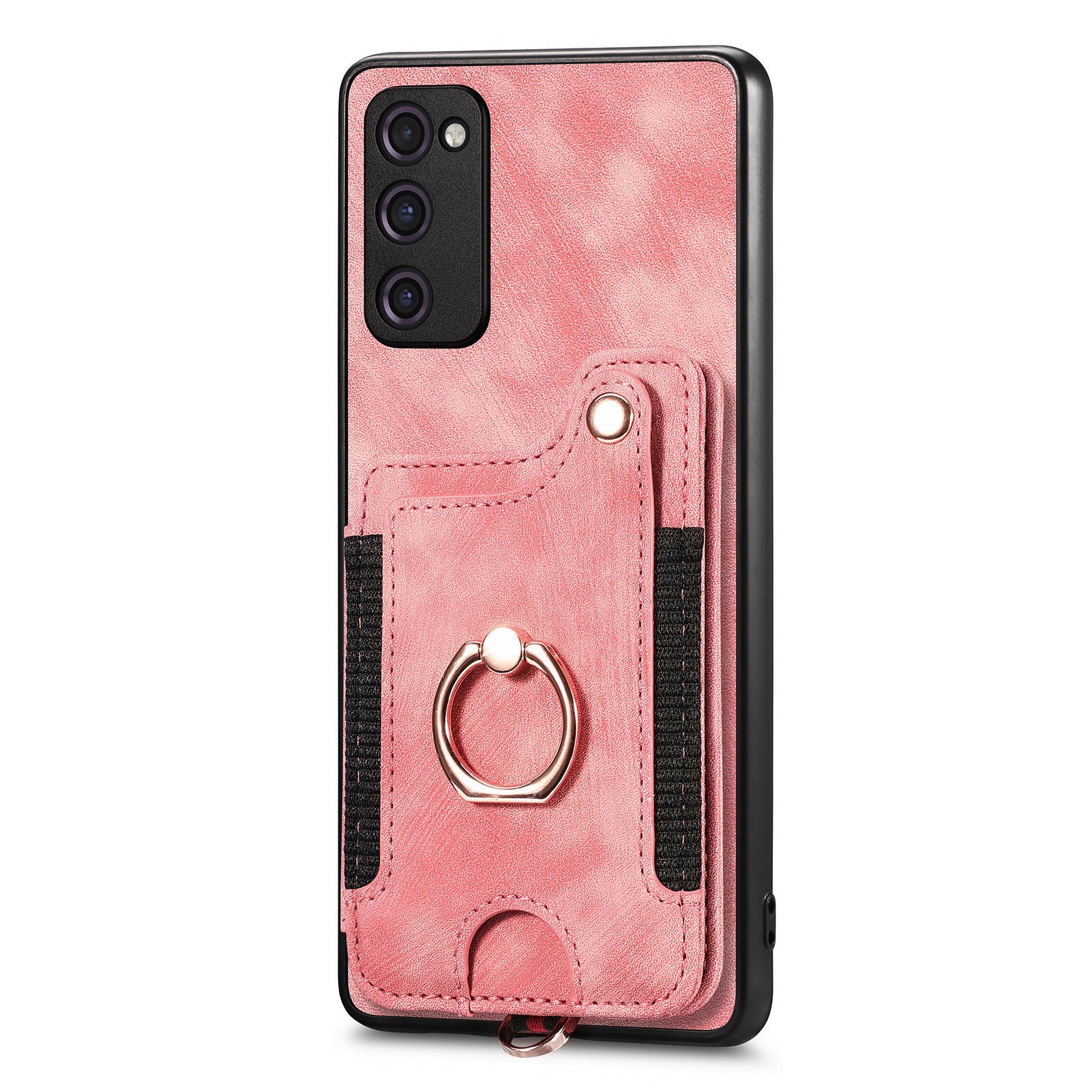 For Samsung Galaxy S20 FE / S20 FE 5G / S20 FE 2022 / S20 Lite RFID Blocking Phone Cover PU Leather Coated PC+TPU Card Holder Kickstand Case - Rose Pink