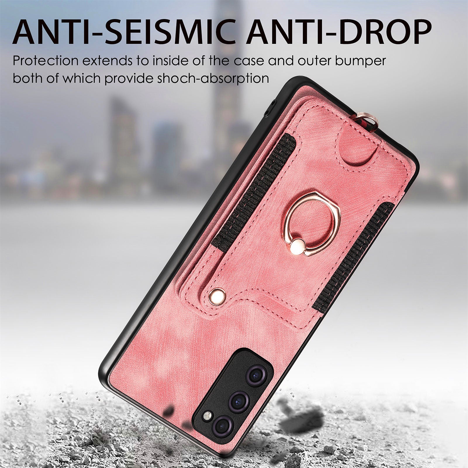 For Samsung Galaxy S20 FE / S20 FE 5G / S20 FE 2022 / S20 Lite RFID Blocking Phone Cover PU Leather Coated PC+TPU Card Holder Kickstand Case - Rose Pink