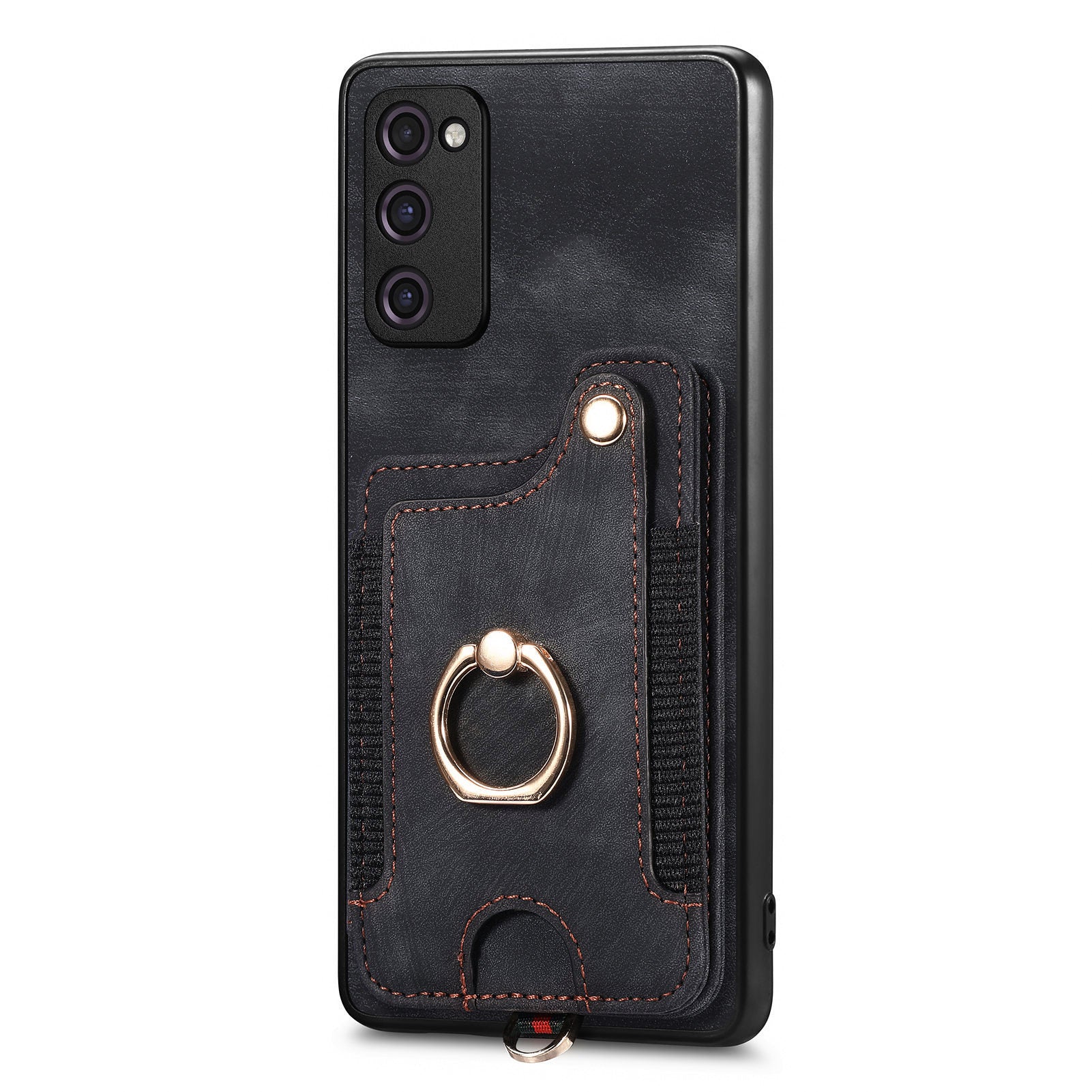 For Samsung Galaxy S20 FE / S20 FE 5G / S20 FE 2022 / S20 Lite RFID Blocking Phone Cover PU Leather Coated PC+TPU Card Holder Kickstand Case - Black