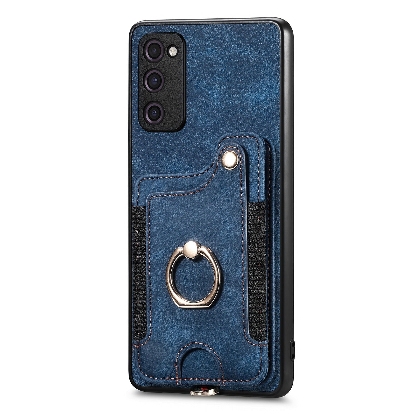 For Samsung Galaxy S20 FE / S20 FE 5G / S20 FE 2022 / S20 Lite RFID Blocking Phone Cover PU Leather Coated PC+TPU Card Holder Kickstand Case - Dark Blue