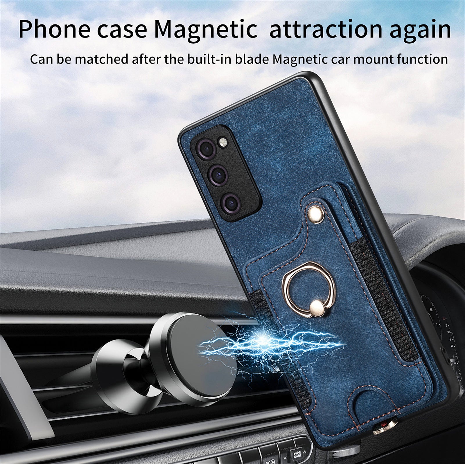 For Samsung Galaxy S20 FE / S20 FE 5G / S20 FE 2022 / S20 Lite RFID Blocking Phone Cover PU Leather Coated PC+TPU Card Holder Kickstand Case - Dark Blue