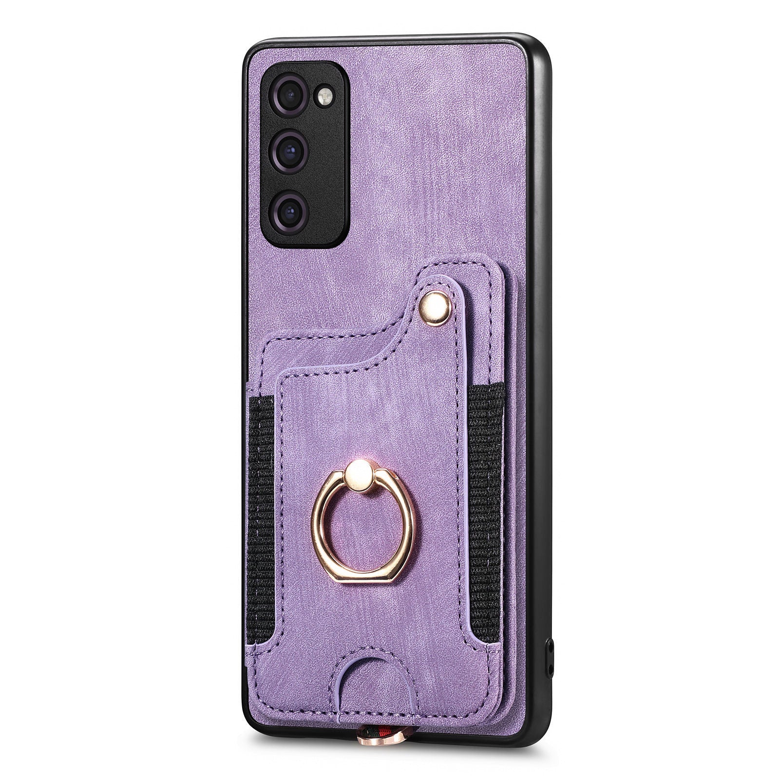 For Samsung Galaxy S20 FE / S20 FE 5G / S20 FE 2022 / S20 Lite RFID Blocking Phone Cover PU Leather Coated PC+TPU Card Holder Kickstand Case - Purple