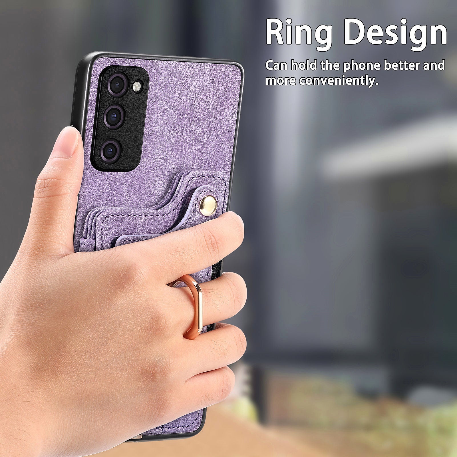 For Samsung Galaxy S20 FE / S20 FE 5G / S20 FE 2022 / S20 Lite RFID Blocking Phone Cover PU Leather Coated PC+TPU Card Holder Kickstand Case - Purple