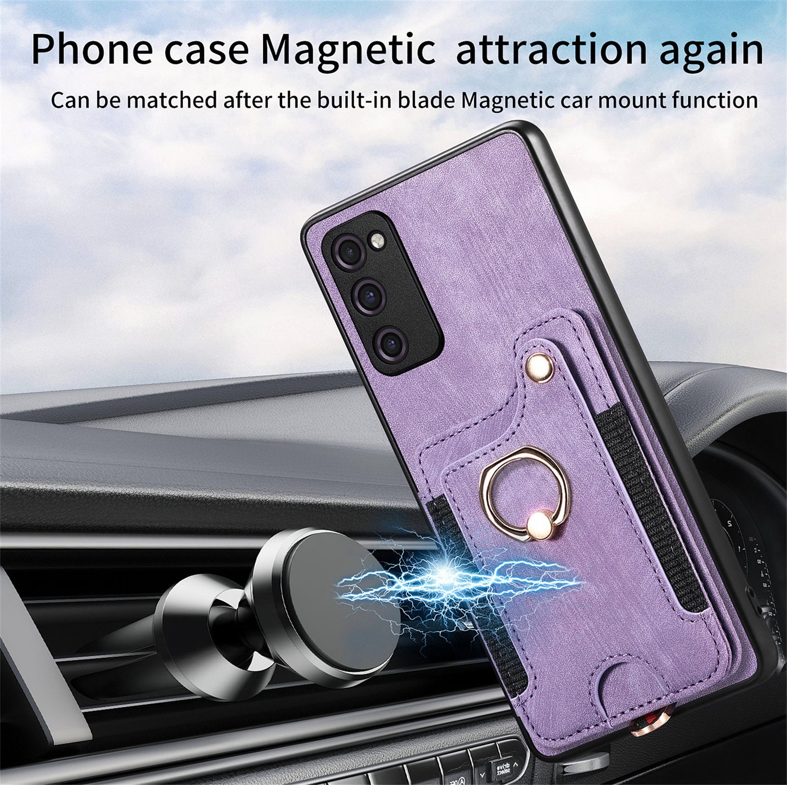 For Samsung Galaxy S20 FE / S20 FE 5G / S20 FE 2022 / S20 Lite RFID Blocking Phone Cover PU Leather Coated PC+TPU Card Holder Kickstand Case - Purple