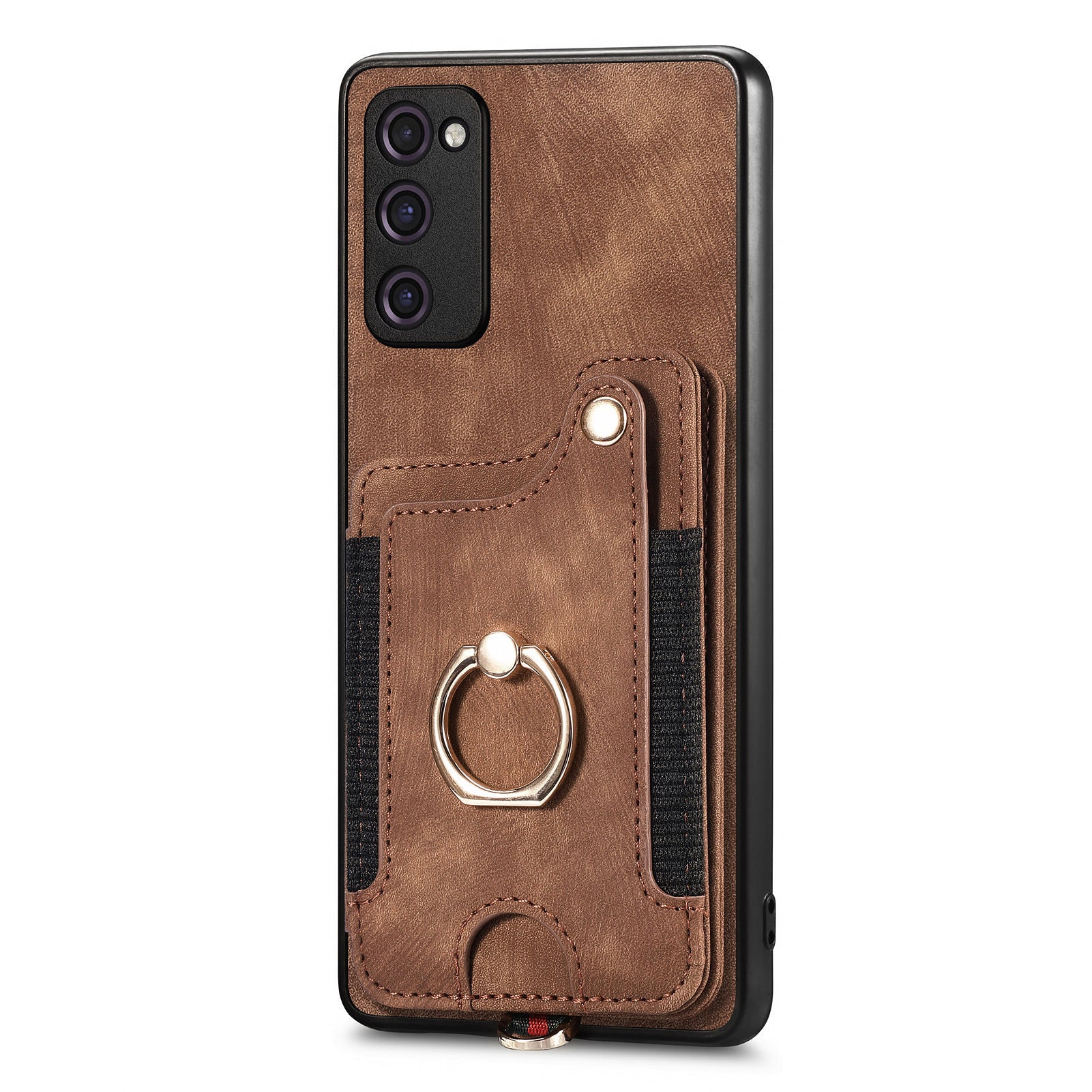 For Samsung Galaxy S20 FE / S20 FE 5G / S20 FE 2022 / S20 Lite RFID Blocking Phone Cover PU Leather Coated PC+TPU Card Holder Kickstand Case - Brown