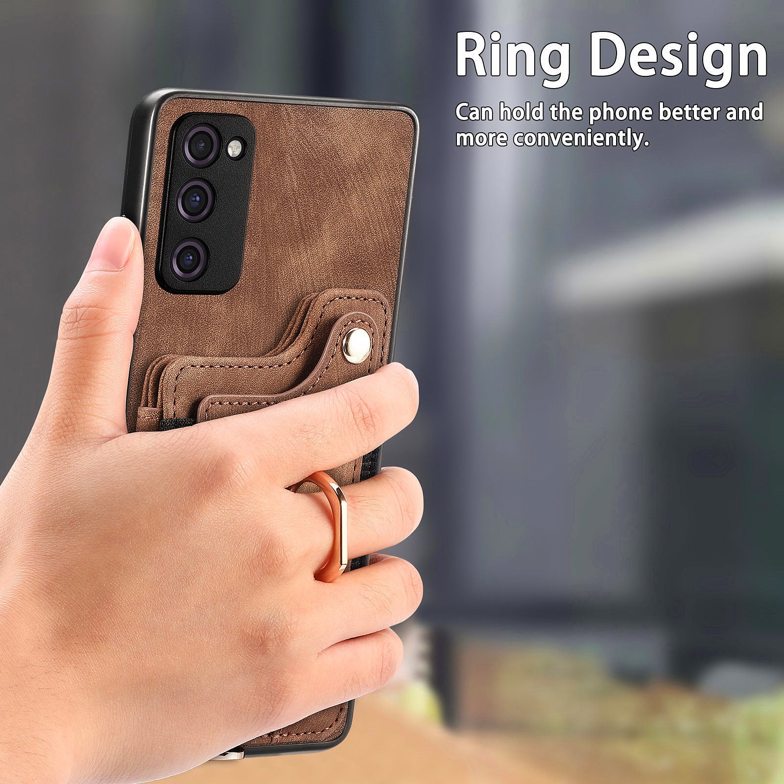 For Samsung Galaxy S20 FE / S20 FE 5G / S20 FE 2022 / S20 Lite RFID Blocking Phone Cover PU Leather Coated PC+TPU Card Holder Kickstand Case - Brown