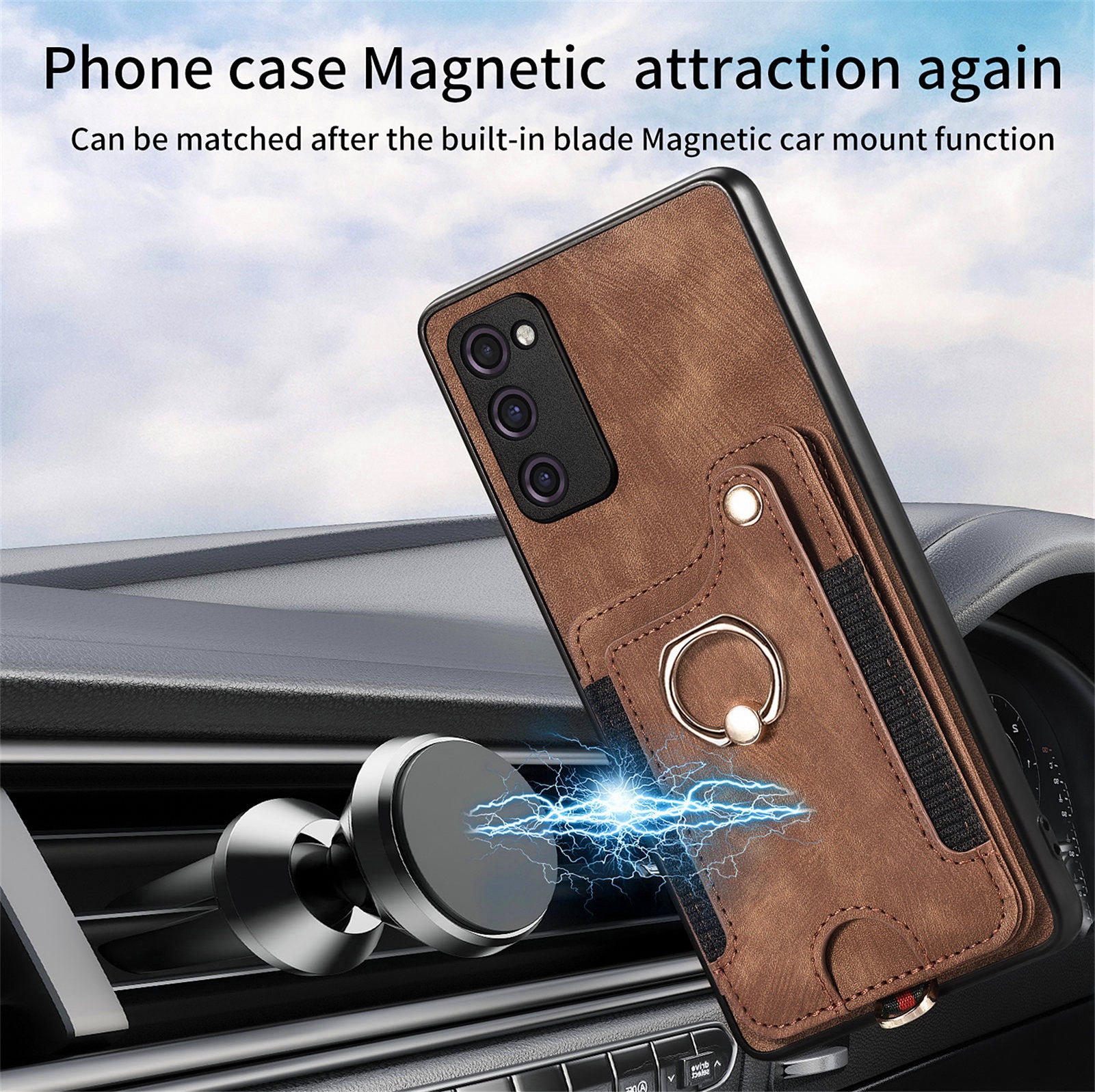 For Samsung Galaxy S20 FE / S20 FE 5G / S20 FE 2022 / S20 Lite RFID Blocking Phone Cover PU Leather Coated PC+TPU Card Holder Kickstand Case - Brown