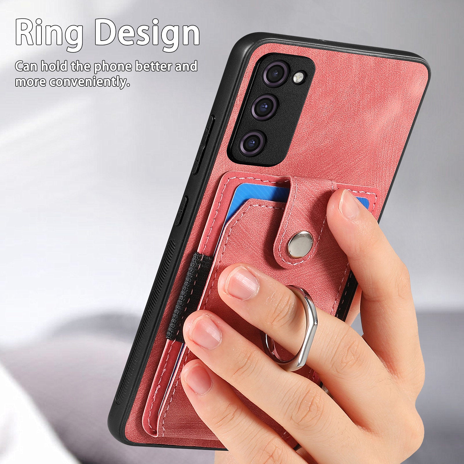 For Samsung Galaxy S20 FE 4G / FE 5G / S20 Lite / S20 FE 2022 Ring Kickstand Phone Case PU Leather TPU PC Cover with Card Holder - Brown