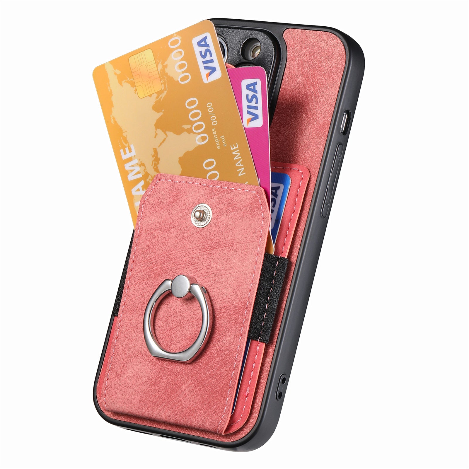 For Samsung Galaxy S20 FE 4G / FE 5G / S20 Lite / S20 FE 2022 Ring Kickstand Phone Case PU Leather TPU PC Cover with Card Holder - Rose Pink