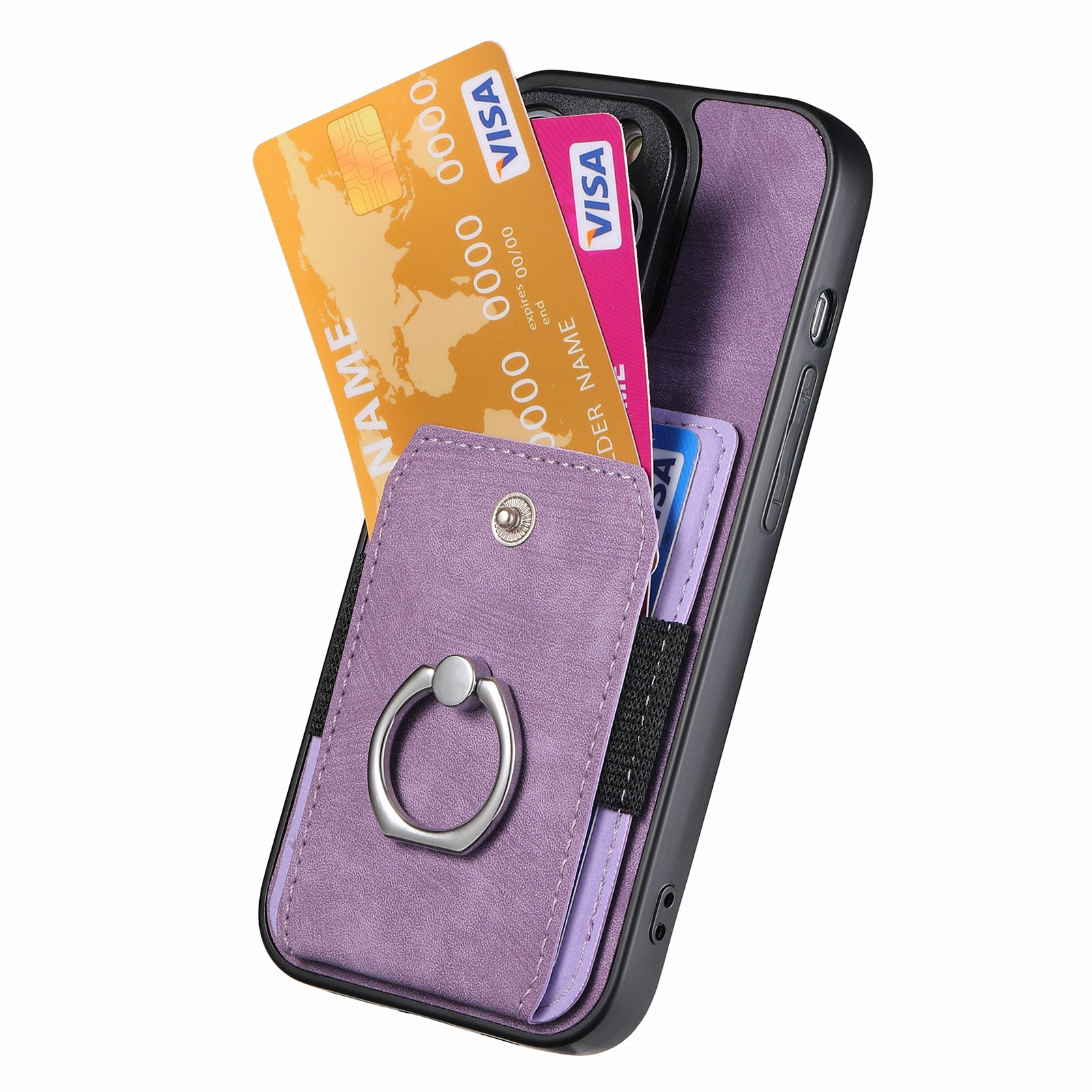 For Samsung Galaxy S20 FE 4G / FE 5G / S20 Lite / S20 FE 2022 Ring Kickstand Phone Case PU Leather TPU PC Cover with Card Holder - Light Purple