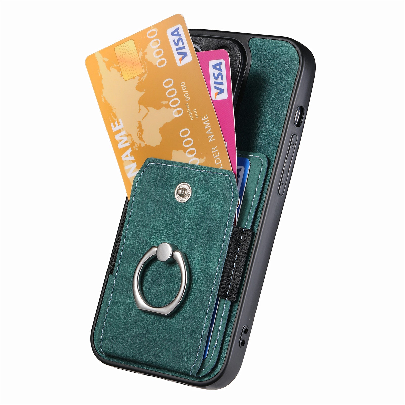 For Samsung Galaxy S20 FE 4G / FE 5G / S20 Lite / S20 FE 2022 Ring Kickstand Phone Case PU Leather TPU PC Cover with Card Holder - Green