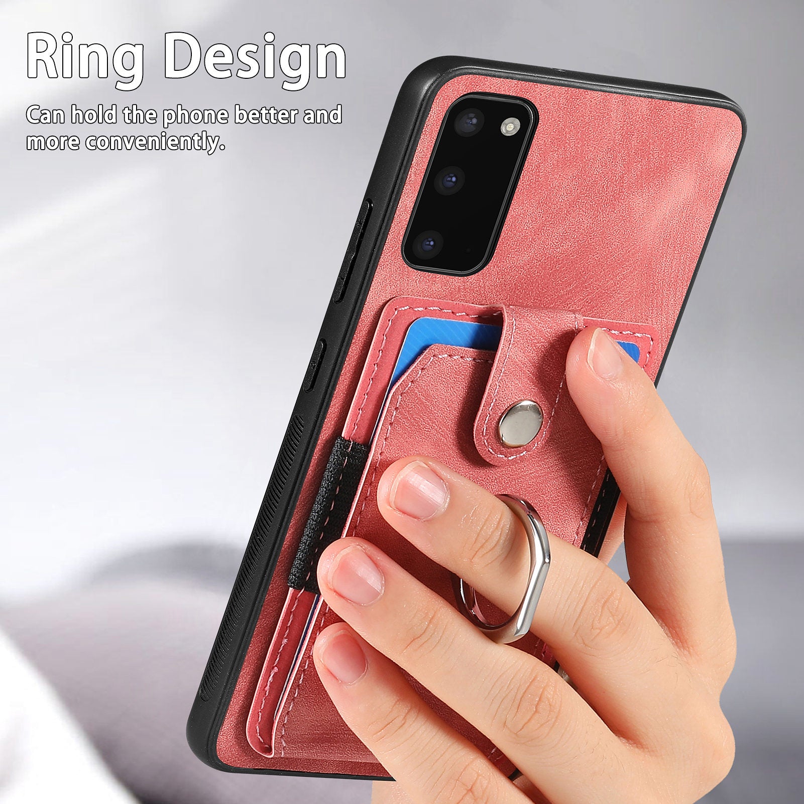 For Samsung Galaxy S20 4G / 5G Ring Holder Phone Case Anti-Shock Kickstand PU Leather+PC+TPU Card Slot Cover - Dark Blue