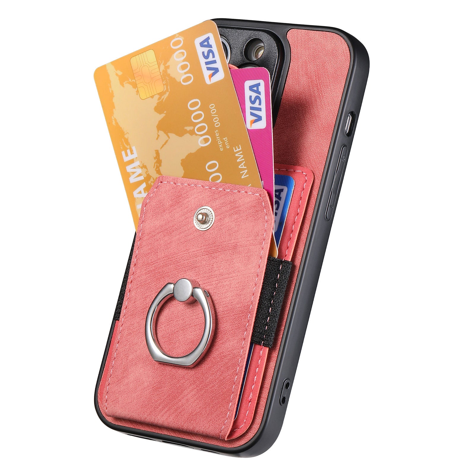 For Samsung Galaxy S20 4G / 5G Ring Holder Phone Case Anti-Shock Kickstand PU Leather+PC+TPU Card Slot Cover - Rose Pink