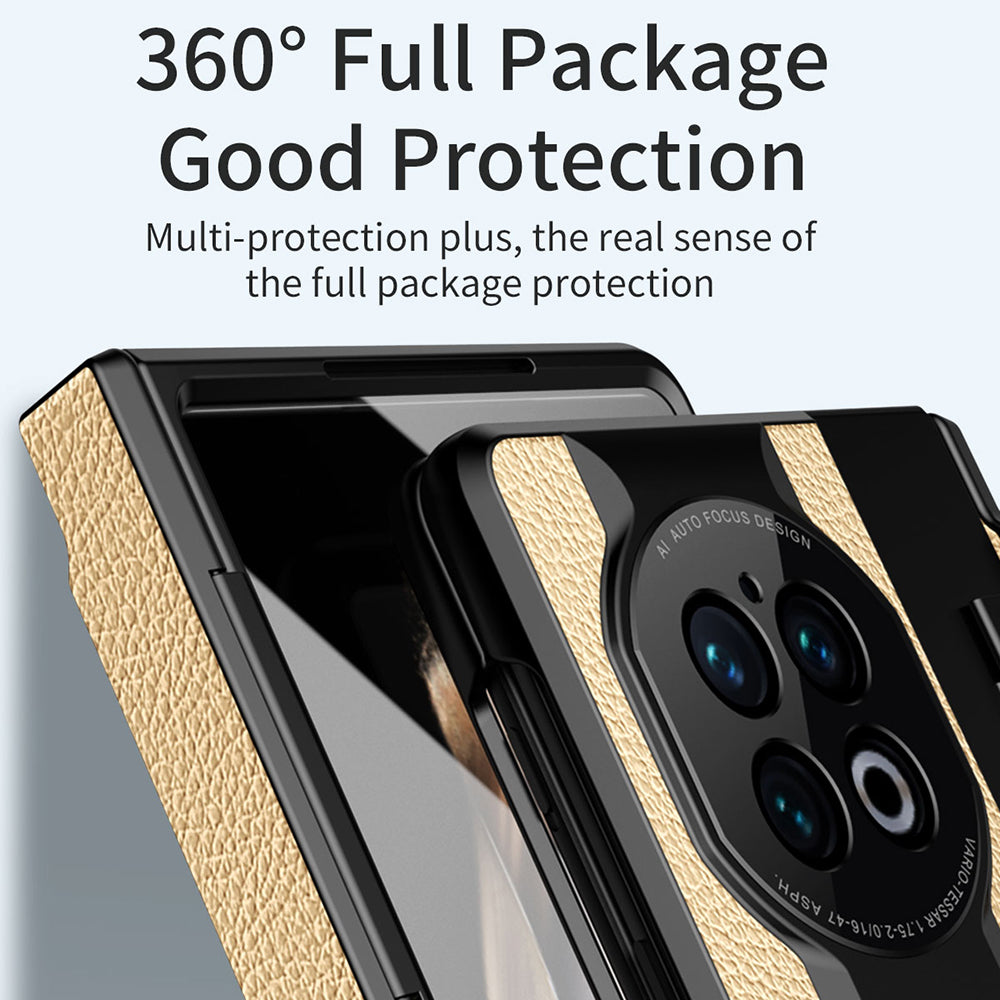 For vivo X Fold2 PU Leather+PC Phone Case All-Inclusive Cover with Tempered Glass Film - Champagne Gold