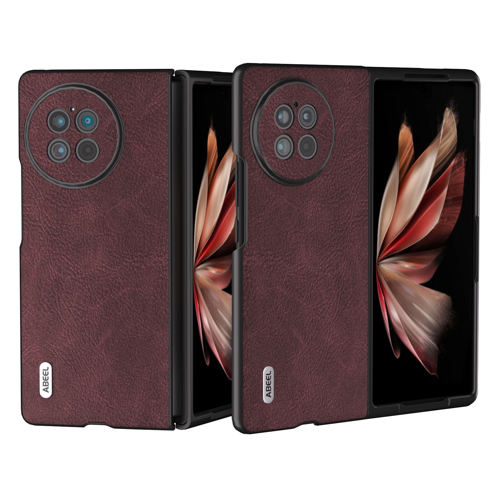 ABEEL For vivo X Fold2 PU Leather+Hard PC Phone Case Litchi Texture Anti-Drop Protective Cover - Purplish Red