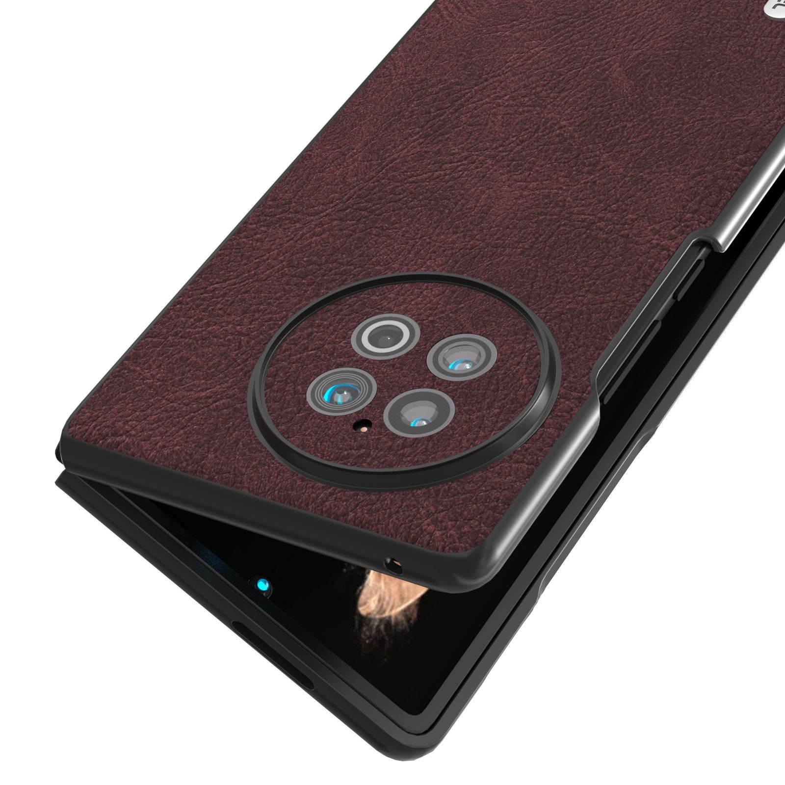 ABEEL For vivo X Fold2 PU Leather+Hard PC Phone Case Litchi Texture Anti-Drop Protective Cover - Purplish Red