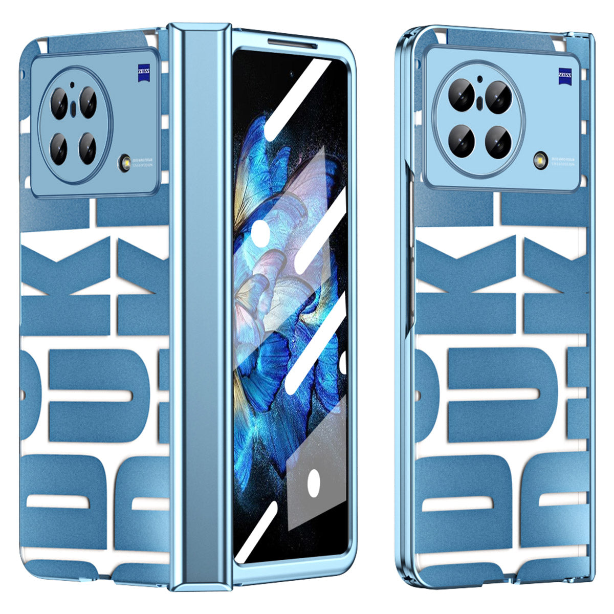 PC Folding Phone Case for vivo X Fold , Full Protection Electroplating Cover with Tempered Glass Film - Blue