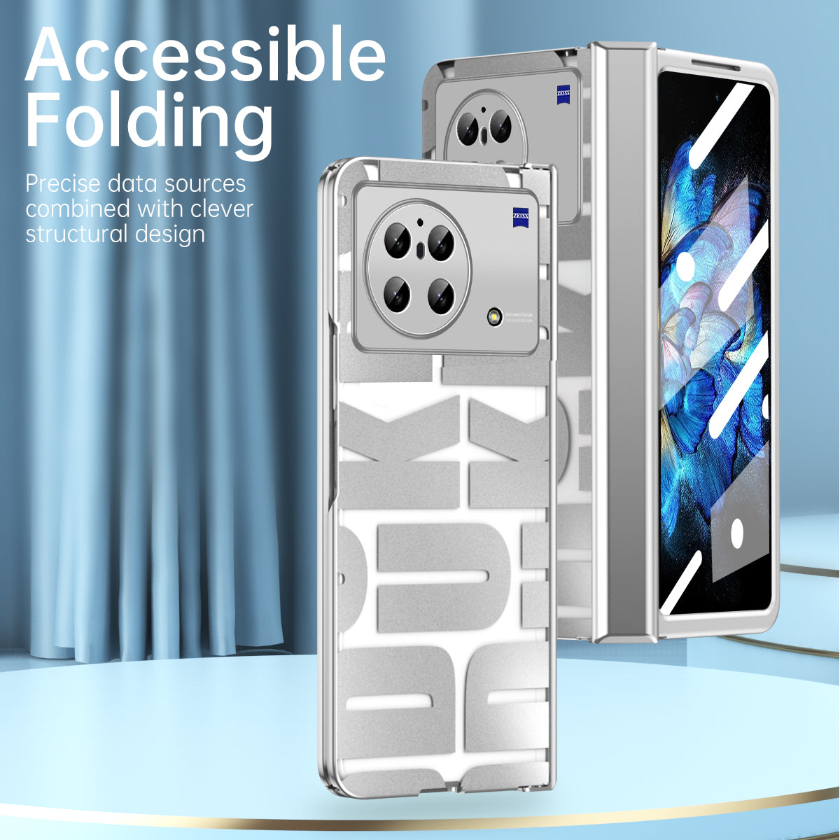 PC Folding Phone Case for vivo X Fold , Full Protection Electroplating Cover with Tempered Glass Film - Blue