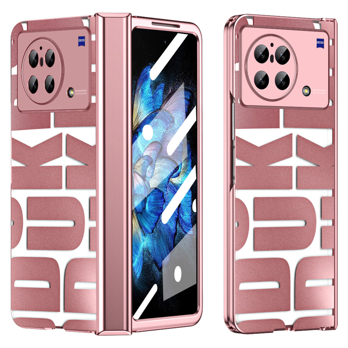 PC Folding Phone Case for vivo X Fold , Full Protection Electroplating Cover with Tempered Glass Film - Rose Gold