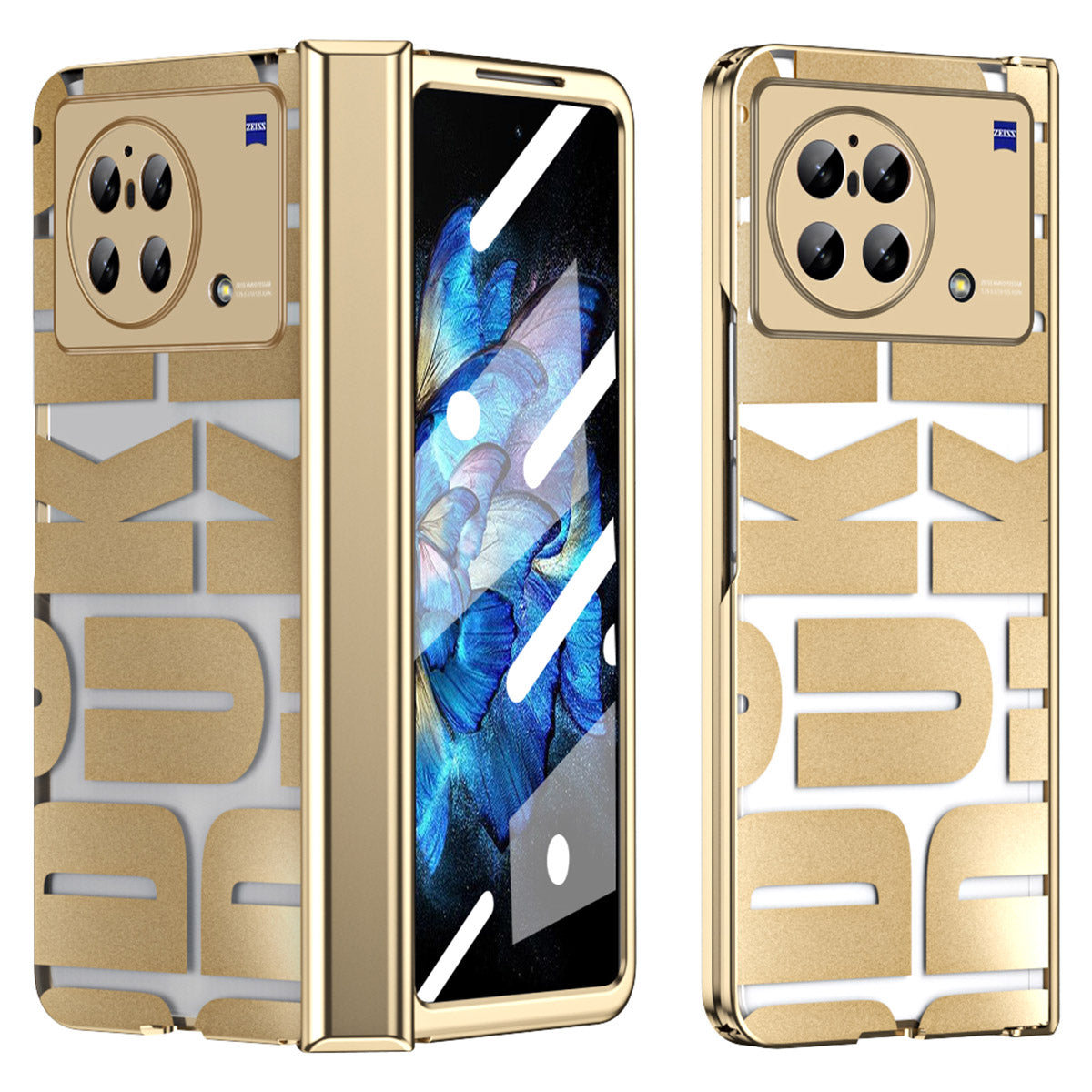 PC Folding Phone Case for vivo X Fold , Full Protection Electroplating Cover with Tempered Glass Film - Gold