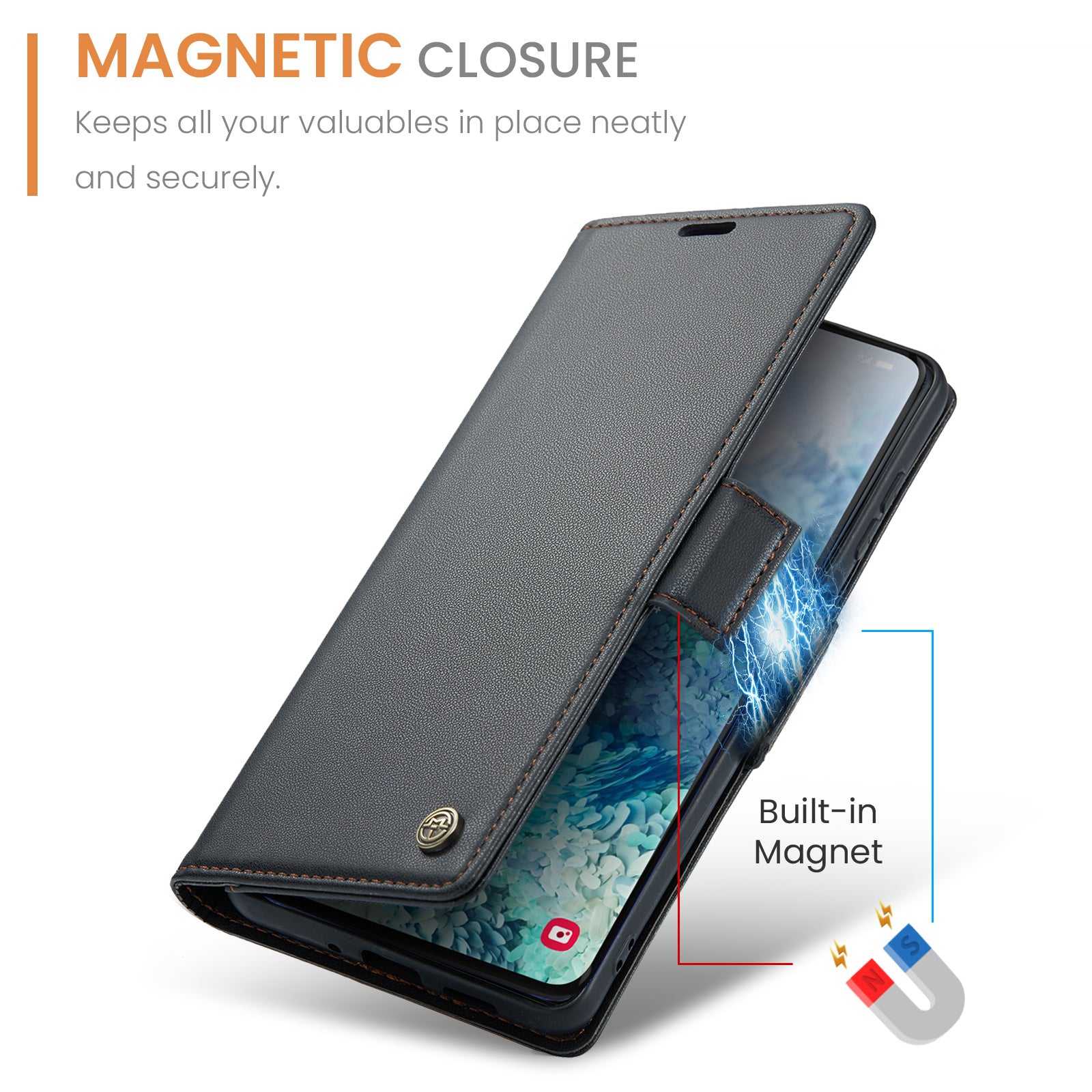 CASEME 023 Series Phone Stand Case for Samsung Galaxy S20 Plus 5G / 4G PU Leather RFID Blocking Wallet Cover - Black