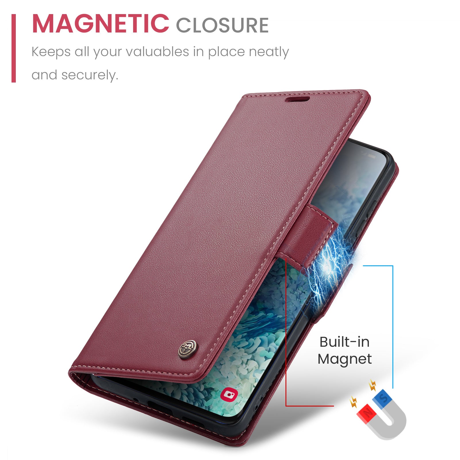 CASEME 023 Series Phone Stand Case for Samsung Galaxy S20 Plus 5G / 4G PU Leather RFID Blocking Wallet Cover - Red