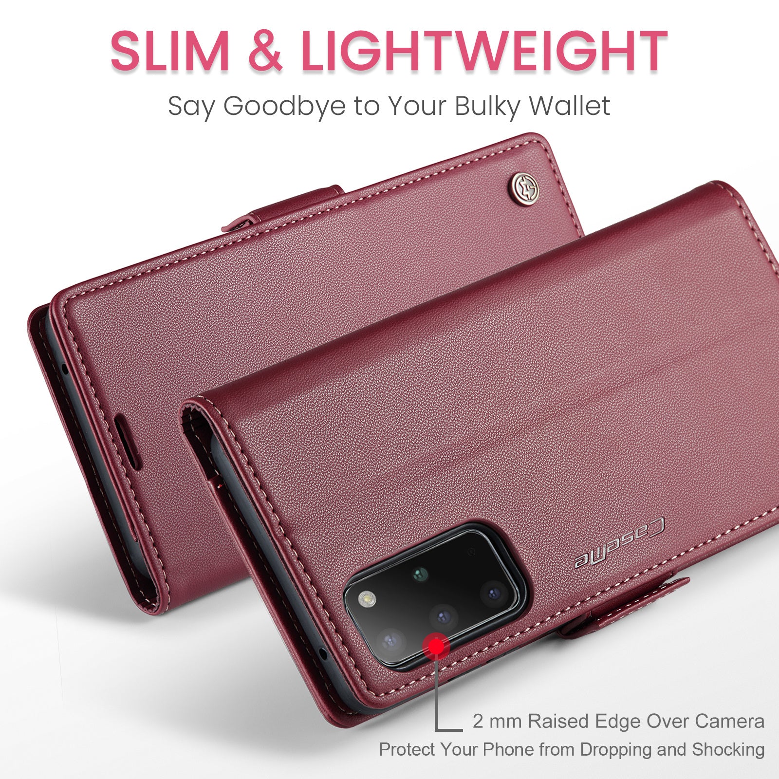 CASEME 023 Series Phone Stand Case for Samsung Galaxy S20 Plus 5G / 4G PU Leather RFID Blocking Wallet Cover - Red